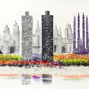 CUADRO PINTADO "SKYLINE BARCELONA" CON PIEDRAS BRILLANTES 150X60CM